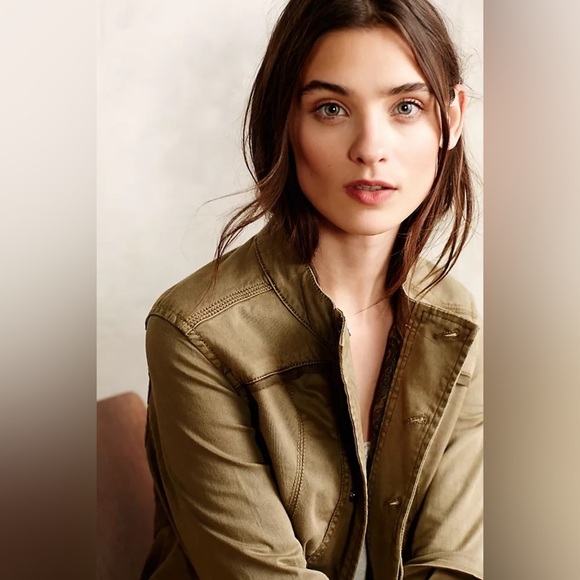 Anthropologie Marrakech Aylen Field Jacket Green Utility Medium Moto Military - Picture 2 of 15